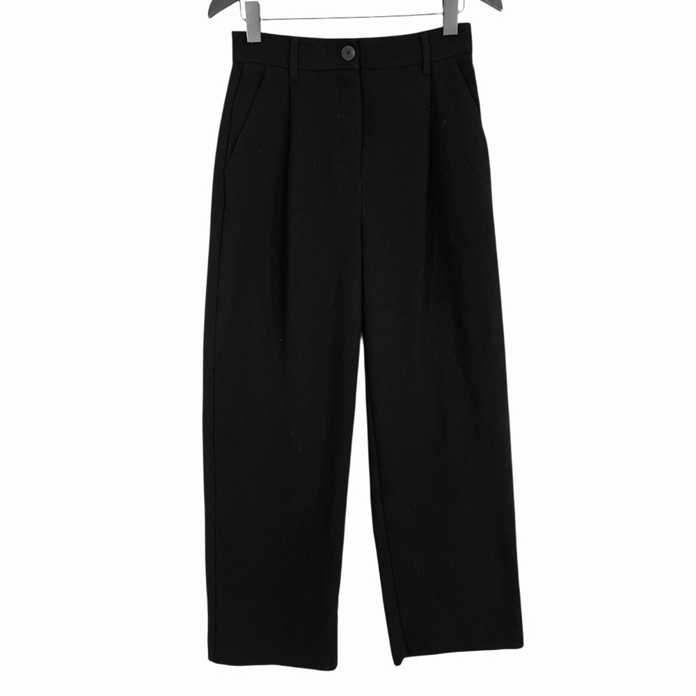 Oak + Fort Straight Leg Pleated Pants in Black Size 4 Straight Cropped Leg - Picture 2 of 8